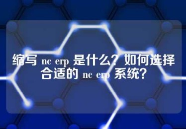 缩写 nc erp 是什么？如何选择合适的 nc erp 系统？