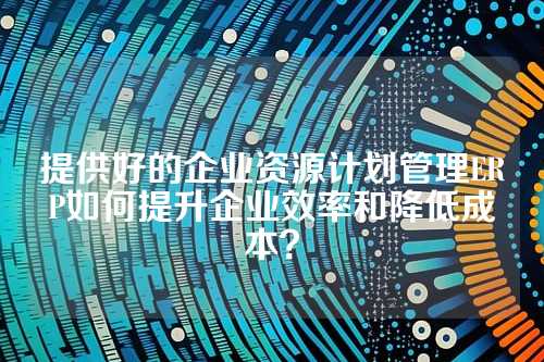 提供好的企业资源计划管理ERP如何提升企业效率和降低成本?