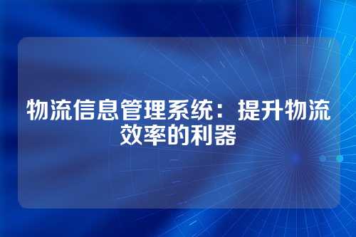 物流信息管理系统：提升物流效率的利器