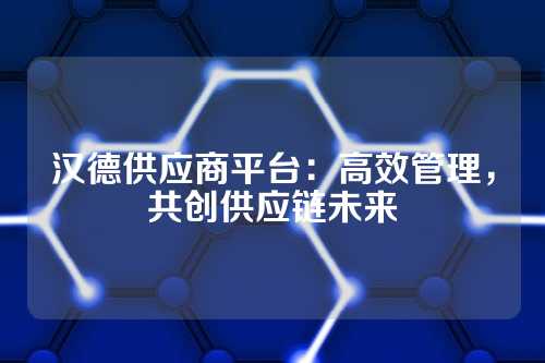 汉德供应商平台:高效管理,共创供应链未来